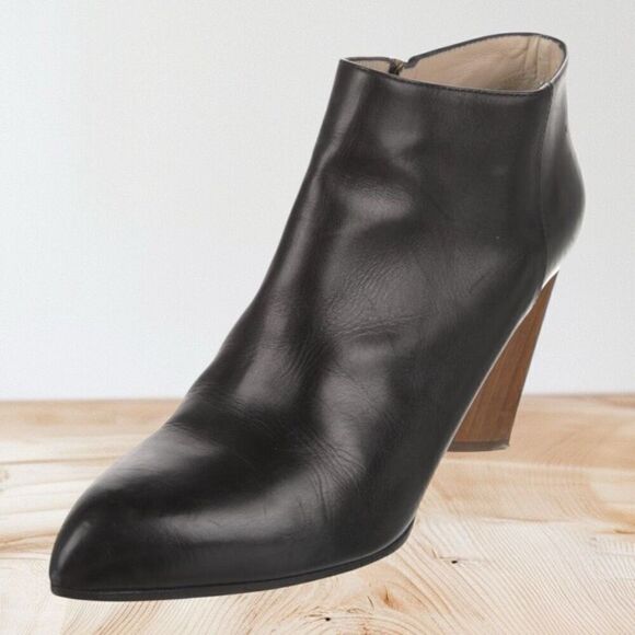 Authentic YSL Black Pointed Toe Booties With Wood Heels - Picture 1 of 5